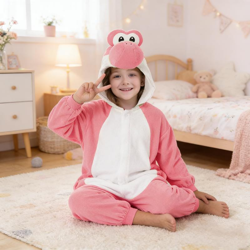 Kids Onesies Cartoon frog Kigurumi Pink Fleece Pajamas for Halloween Christmas Party Outfit