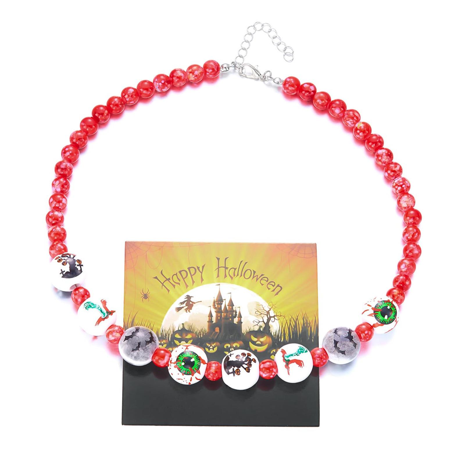 

Halloween Bead Necklaces for Women Bead Choker Vampires Necklace Goth Chunky Beaded Necklace Halloween Costume Accessories one size красный