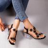 Women;s Sandals Pvc Crystal Flower Shoes for Women Decoration Chunky Heel Sandals Ladies Back Strap Fashion Shoes Female2024