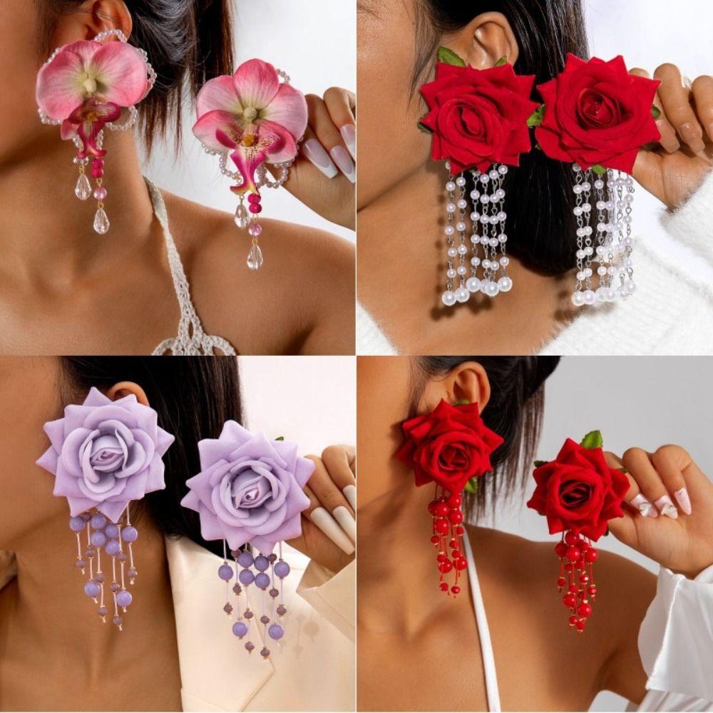 Bohemia Long Tassel Earrings Multicolor Large Flower Earrings Flower Pendant Earrings Women