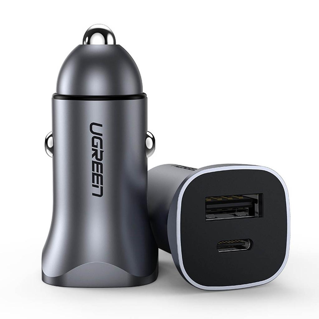 Ugreen Dual Port 30W Car Charger with USB-A/USB-C - PD PPS Certified - Metallic Gray (Model CD130)