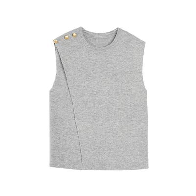 French Style Gray Sheepskin Wool Casual Loose Pullover Versatile Comfortable Sleeveless Vest Knit Sweater Women Tops EZ53432