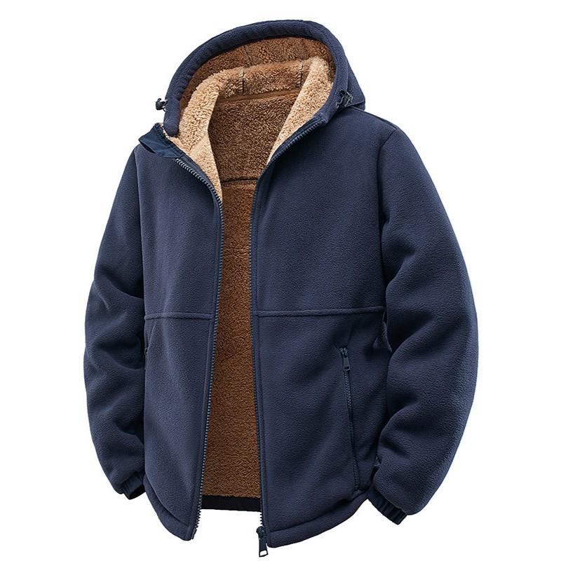Mens Hooded Fleece Coat Thick Warm Loose Casual Winter Jacket