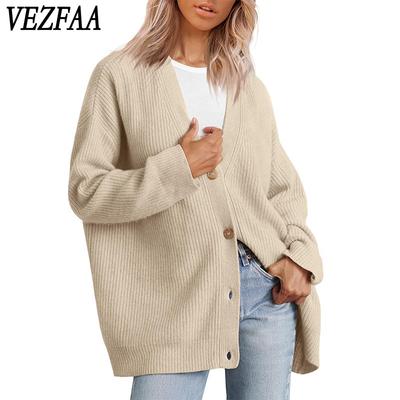 Women's Fashion Casual Fall Winter Solid Color Print Long Sleeve V-Neck Sweaters
