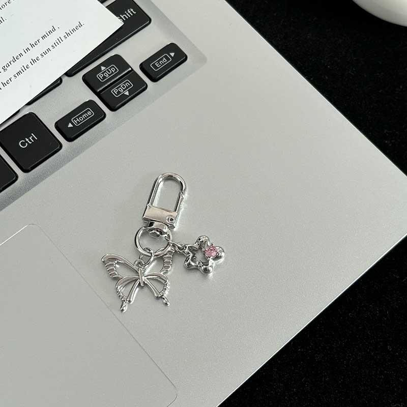 

Crystal Pearl Bowknot Heart Keychain Women White Bow Backpack Key Ring Charm Ornament Bags Pendants