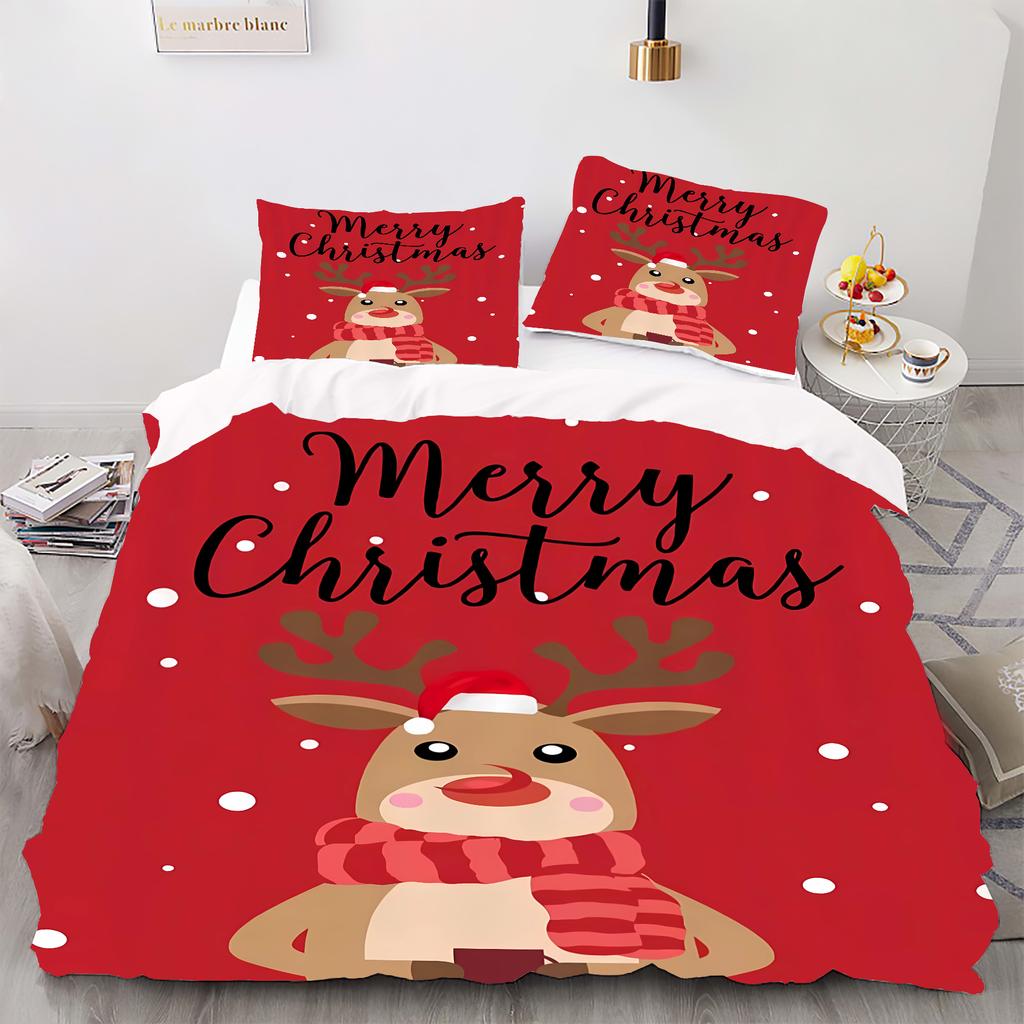 Christmas Style Digital Printed Duvet Kit - Polyester - Bedroom Decor -1 Bed Cover +2 Pillowcases (no pillow core)