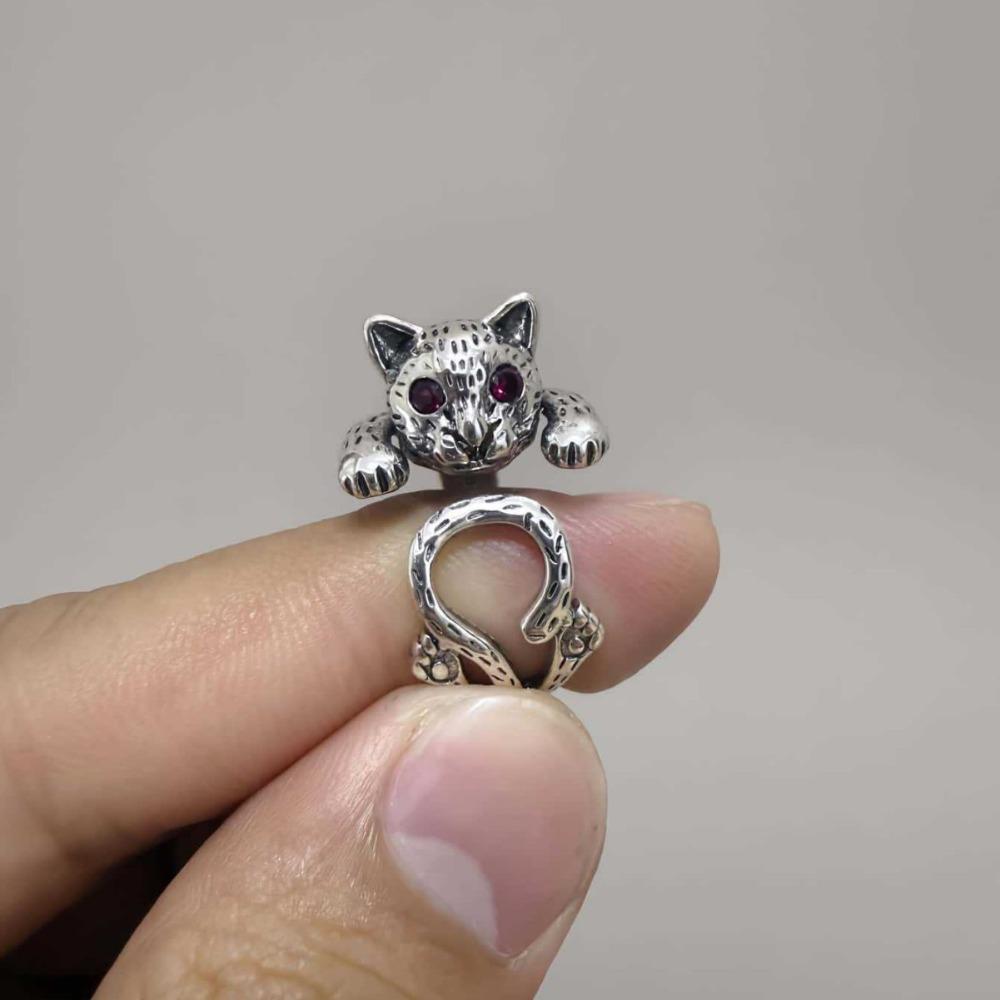 Gothic Exquisite Carving Ancient Silver Stainless Steel Snake Crown Cat Adjustable Opening Rings for Women Men Halloween Jewelry