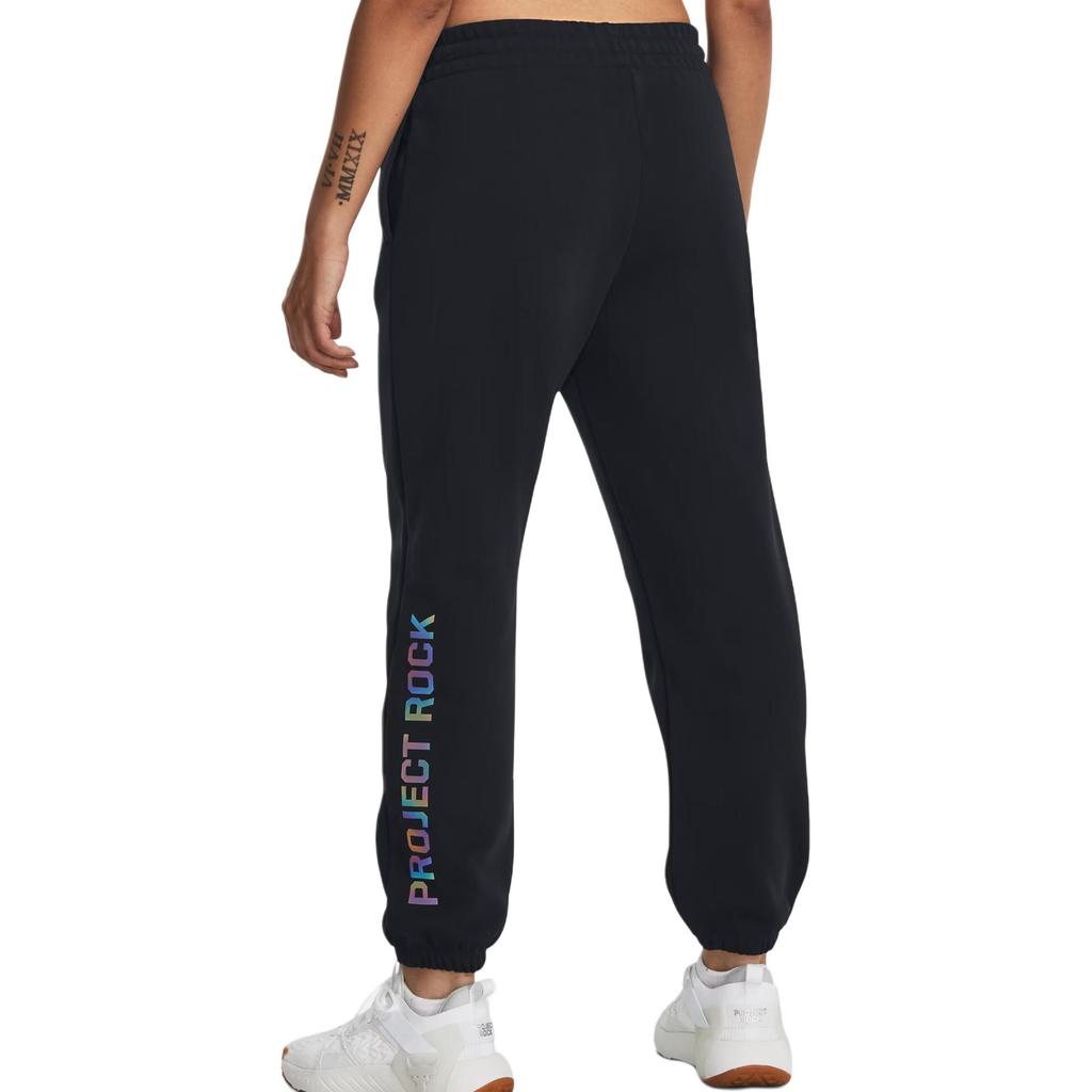 Under Armour Pjt Rock Hw Terry Pants Solid Color Drawstring Cuffed Knit Sports Pants Women Pants Black 1380196-001
