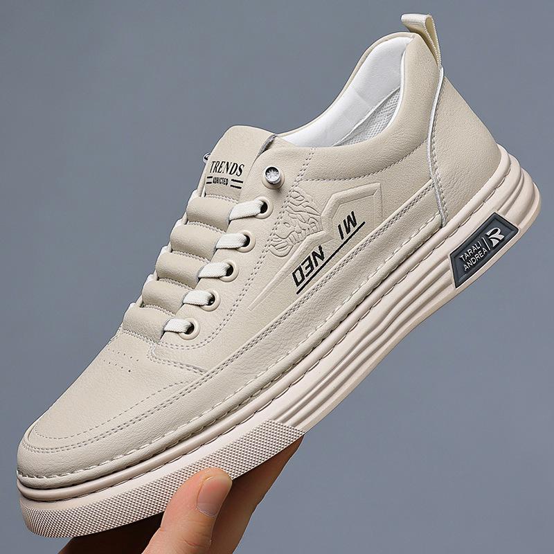 

Men s shoes 2025 spring new leather trend board shoes one pedal fashion sports leisure non-slip youth white shoes 44