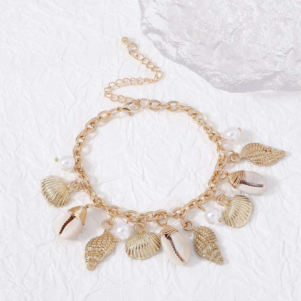 Retro Baroque imitation pearl conch shell female irregular bracelet personality exaggerated European and American style beach chain