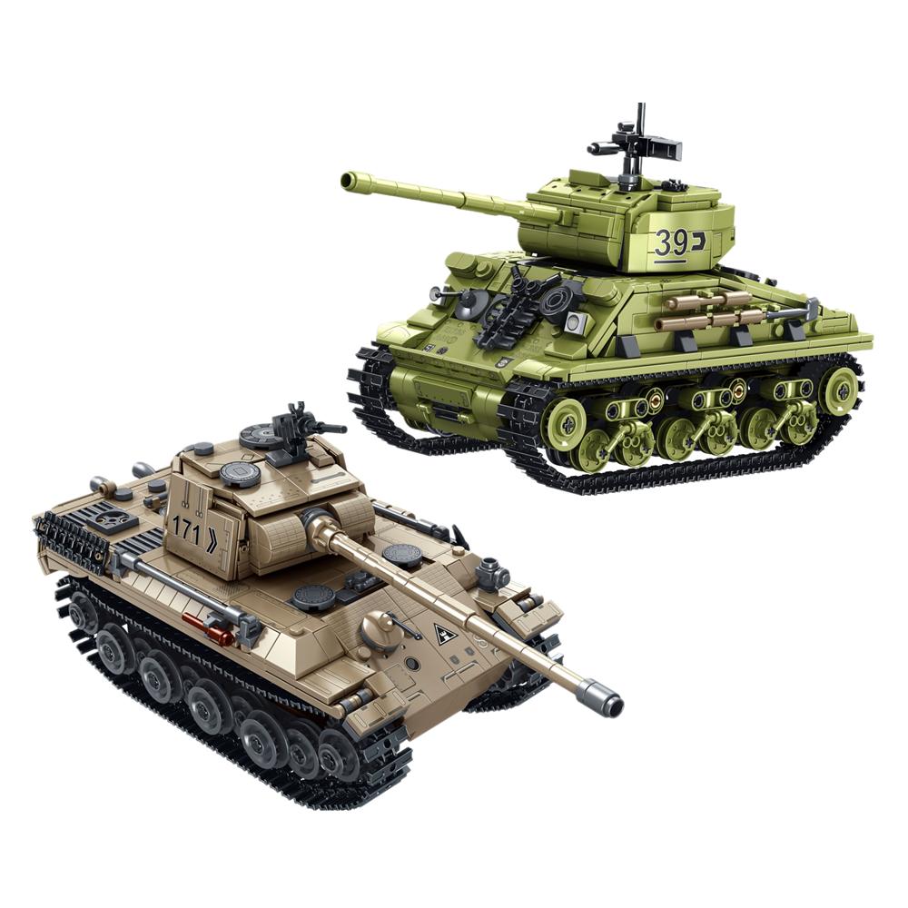 WW2 Military World War 2 Building Blocks Army Soldiers Leopard Main Battle Tank Bricks Toys For Children Gift