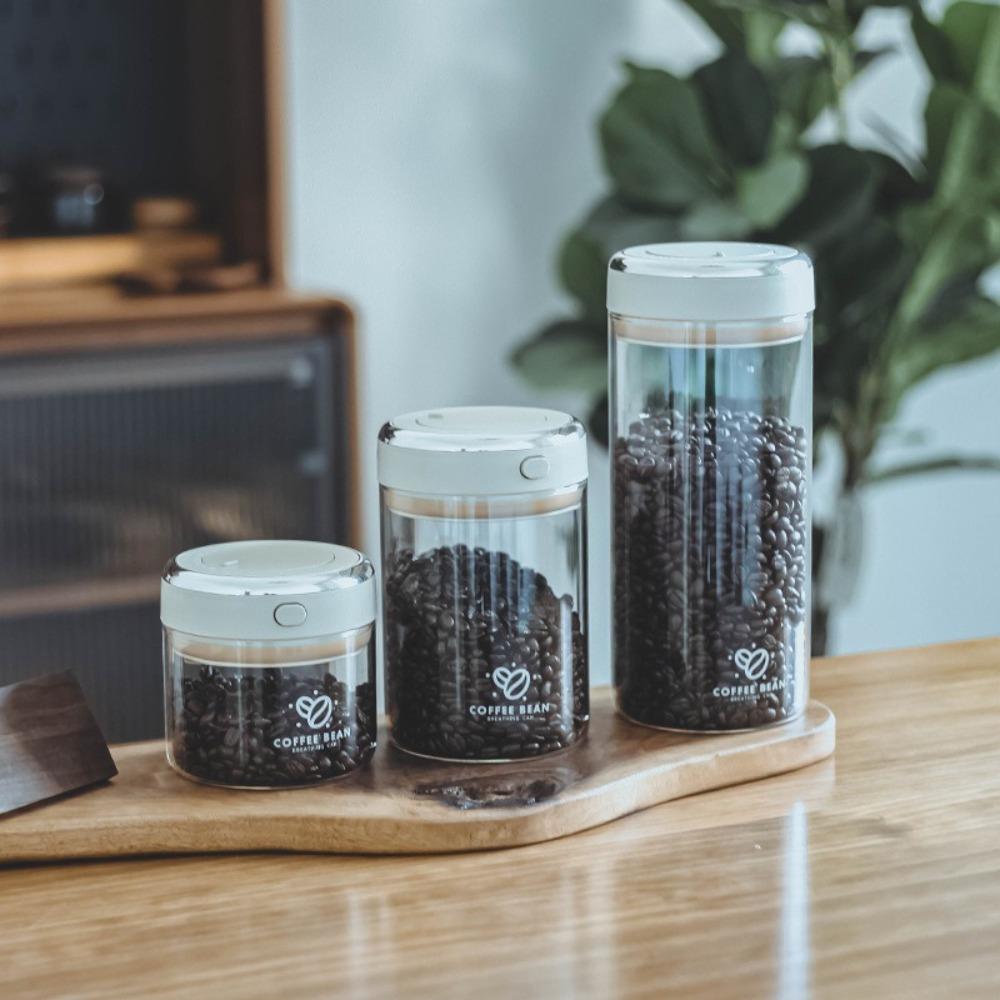 Moisture-proof Coffee Beans Vacuum Sealed Tank Large Capacity Transparent Glass Food Storage Jars with Exhaust Valve