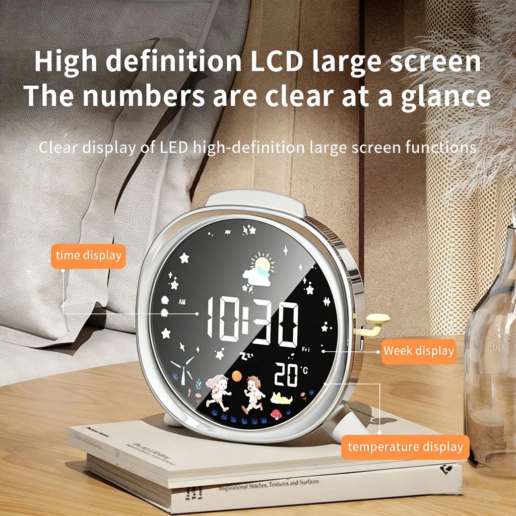 LED Alarm Clcok Digital Clcok LCD Screen Week Temperature Display Snooze Brightness Adjustable Voice Control Table Clock