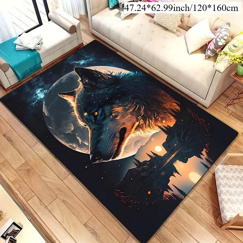 Flannel Printed Wolf Moon Rug Night Sky Landscape Soft Fleece Floor Mat Living Room Carpet Wildlife Art Decor Rugs