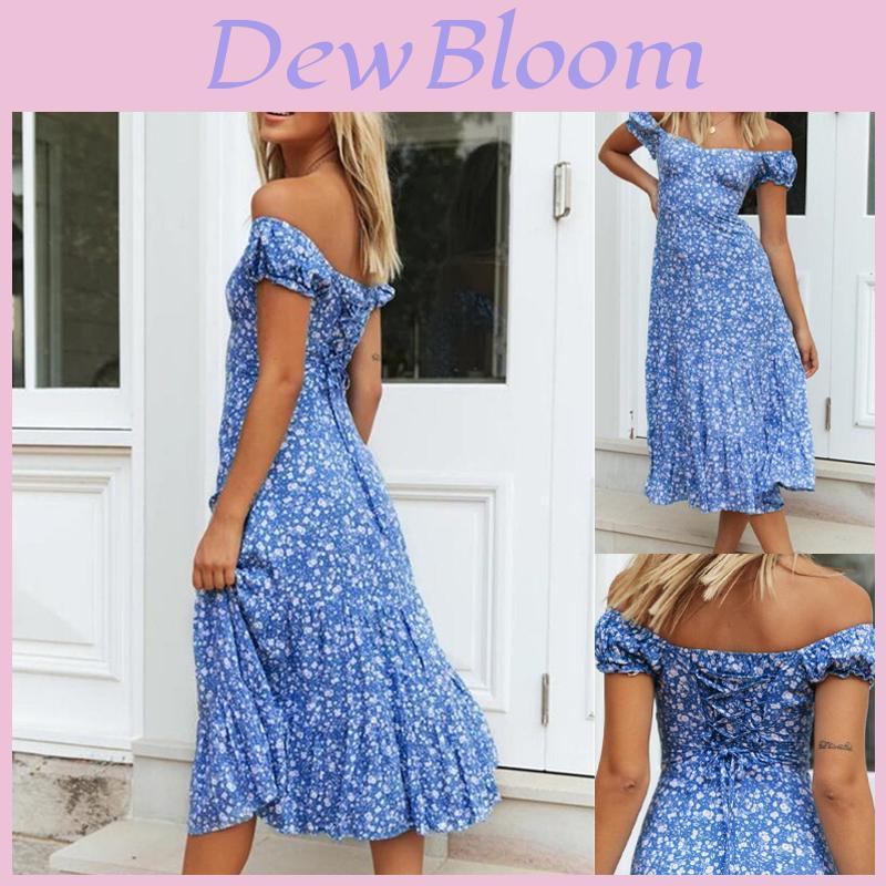 Vibrant Women's Boho Floral Off Shoulder Long Dress Perfect For Summer Beach Days