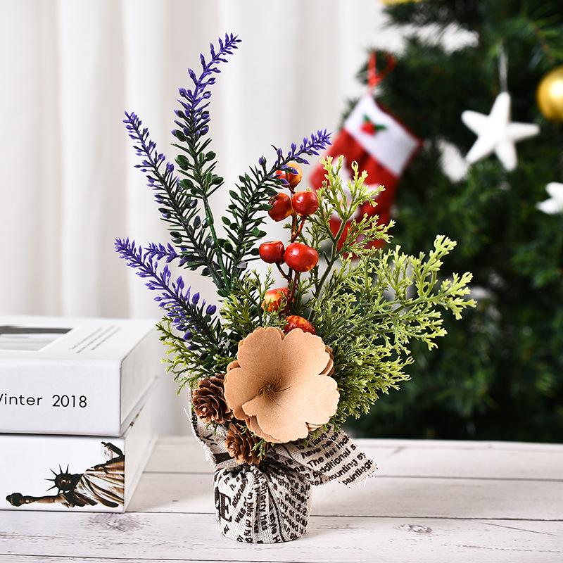 25CM table mini Christmas tree with flower, Small size Christmas trees gift for kids and friends, desktop christmas tree, New year's tree decoration