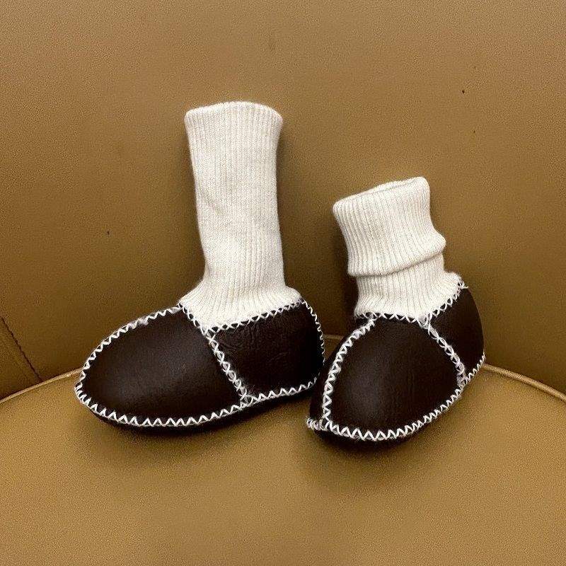 Fur Integrated Baby Shoes and Socks Warm Thick Autumn and Winter Baby Soft Soles Do Not Fall Off Toddler Shoes Newborn 0-6-12