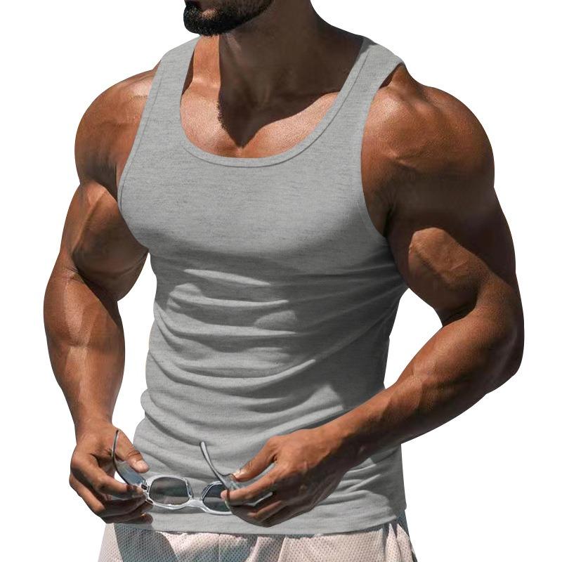 Men Solid Color I Shaped Fitness Training Gym Workout Sports Sleeveless Tank Top