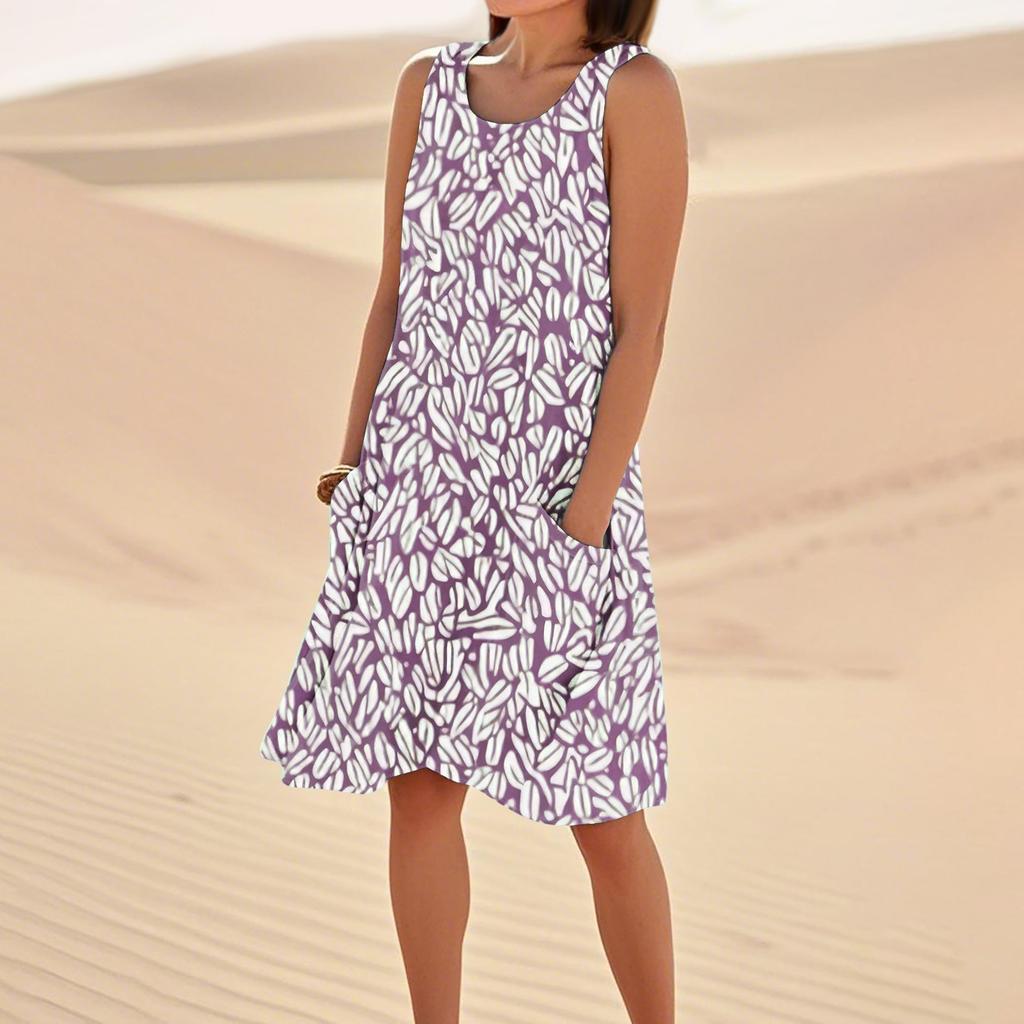 Women's Casual Summer Floral Print Sleeveless Pocket Dress