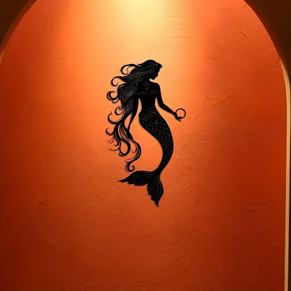 Mermaid Metal Wall Art Decor Abstract Fish Sign Rustic Farmhouse Hanging Ornament For Home Living Room Office Patio Outdoor Indoor Gift