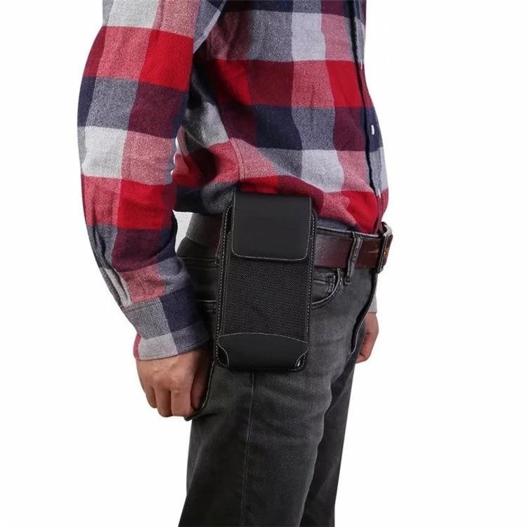 Men's Lightweight Leather Waist Phone Bag - Oxford Nylon, Horizontal/Vertical Style