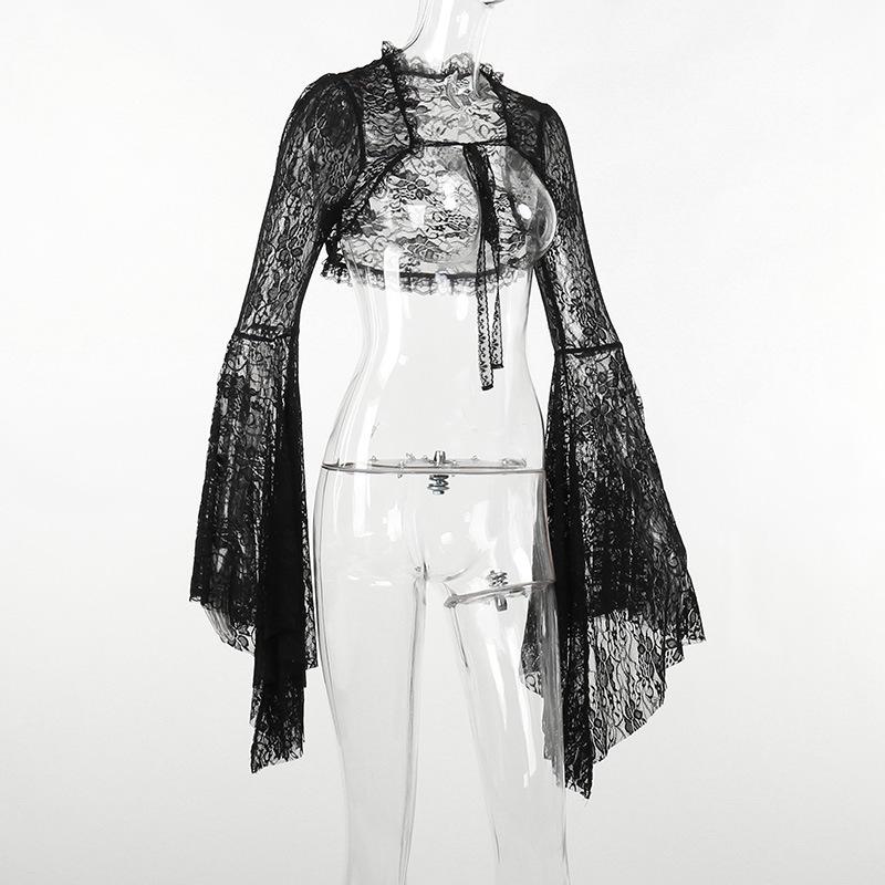 Cosplay temperament dark small vest top female sexy and thin cos horn sleeve lace small cardigan