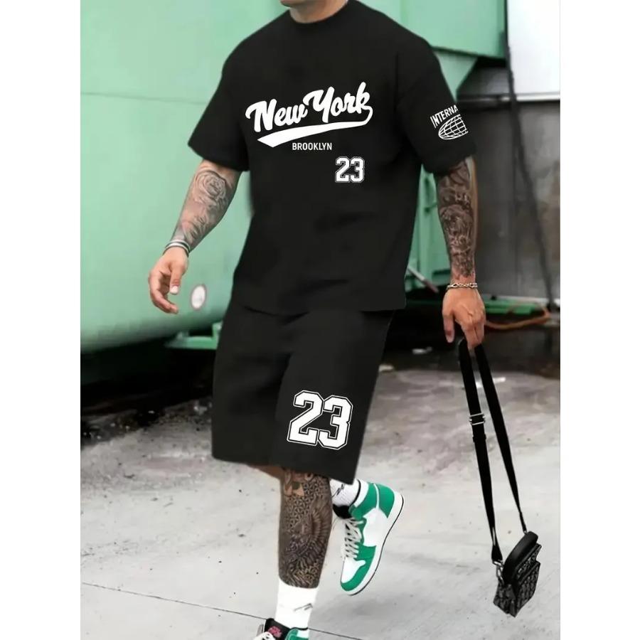 Summer New Men's Sports Set Short Sleeve T-shirt Set Casual Set Sports 3D Printed Street Wear Shorts 2-piece Set Men's Soft
