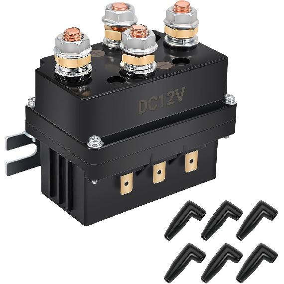 KanSmart Winch Solenoid Relay Contactor 12V 250A Winch Relay Thumb Truck for ATV UTV Boat 4x4 Vehicles 3000-5000lbs Winch with 6 Protecting Caps -