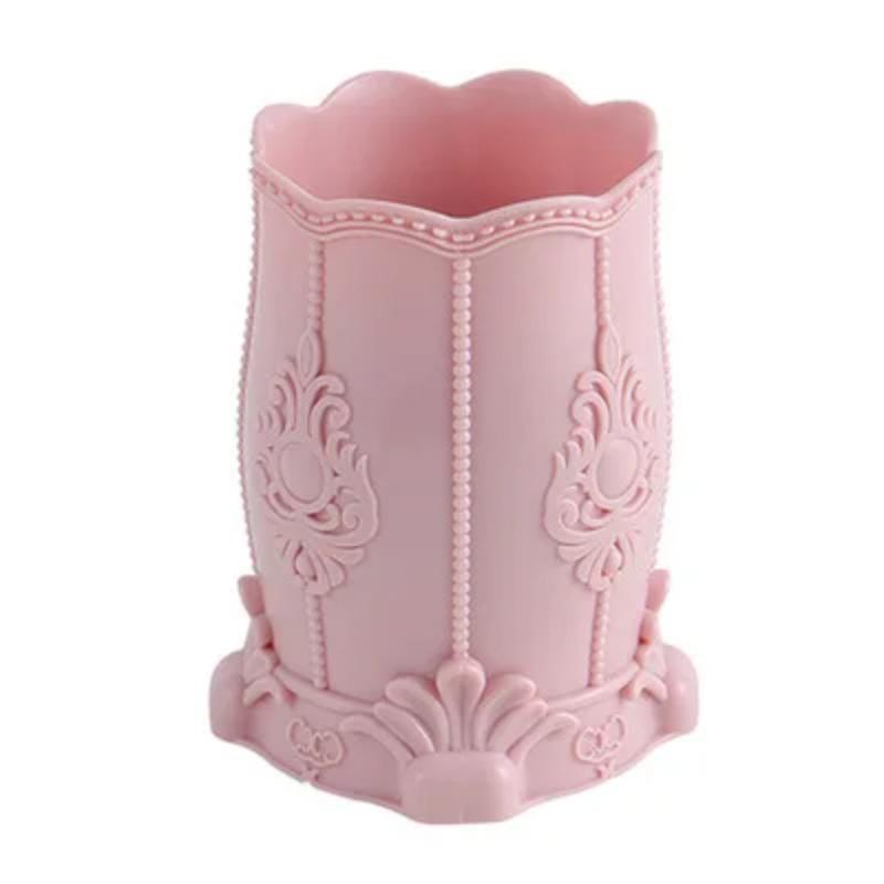 Pencil Holder Organizer Plastic Cosmetic Makeup Brush Desktop Pen Holder Stand Jewelry Storage Box White Pink Pen Pot Stationery