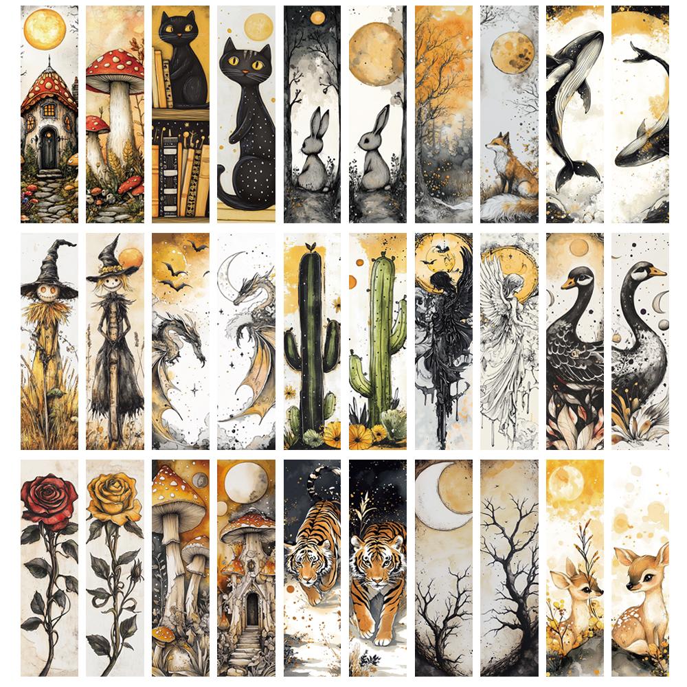 30PCS Vintage Style Cartoon  Bookmark Students Decorating Notebook Creative Exquisite Creative DIY Annotated Gifts Cards