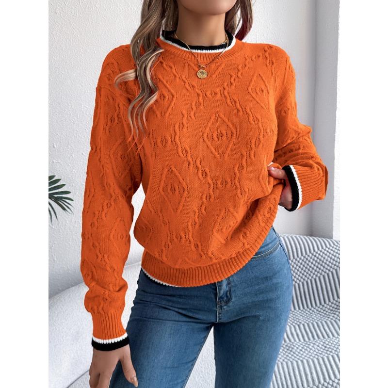 Autumn and Winter Women's Casual Color Blocking Twist Long Sleeve Pullover Sweater