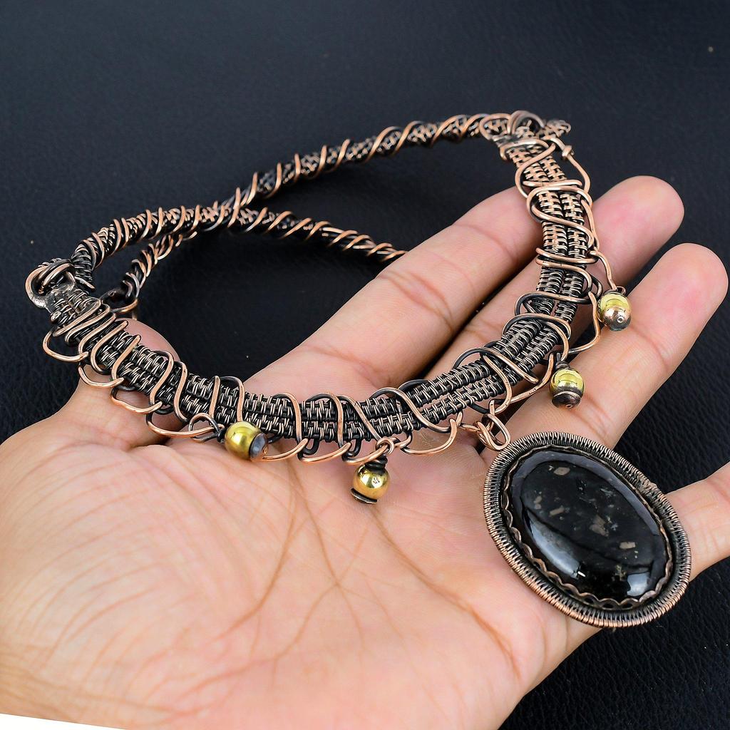 Black Tourmaline Necklace Gemstone Jewelry, 999 Copper Wire Wrapped Necklace, Adjustable Handmade Chain Necklace Jewelry