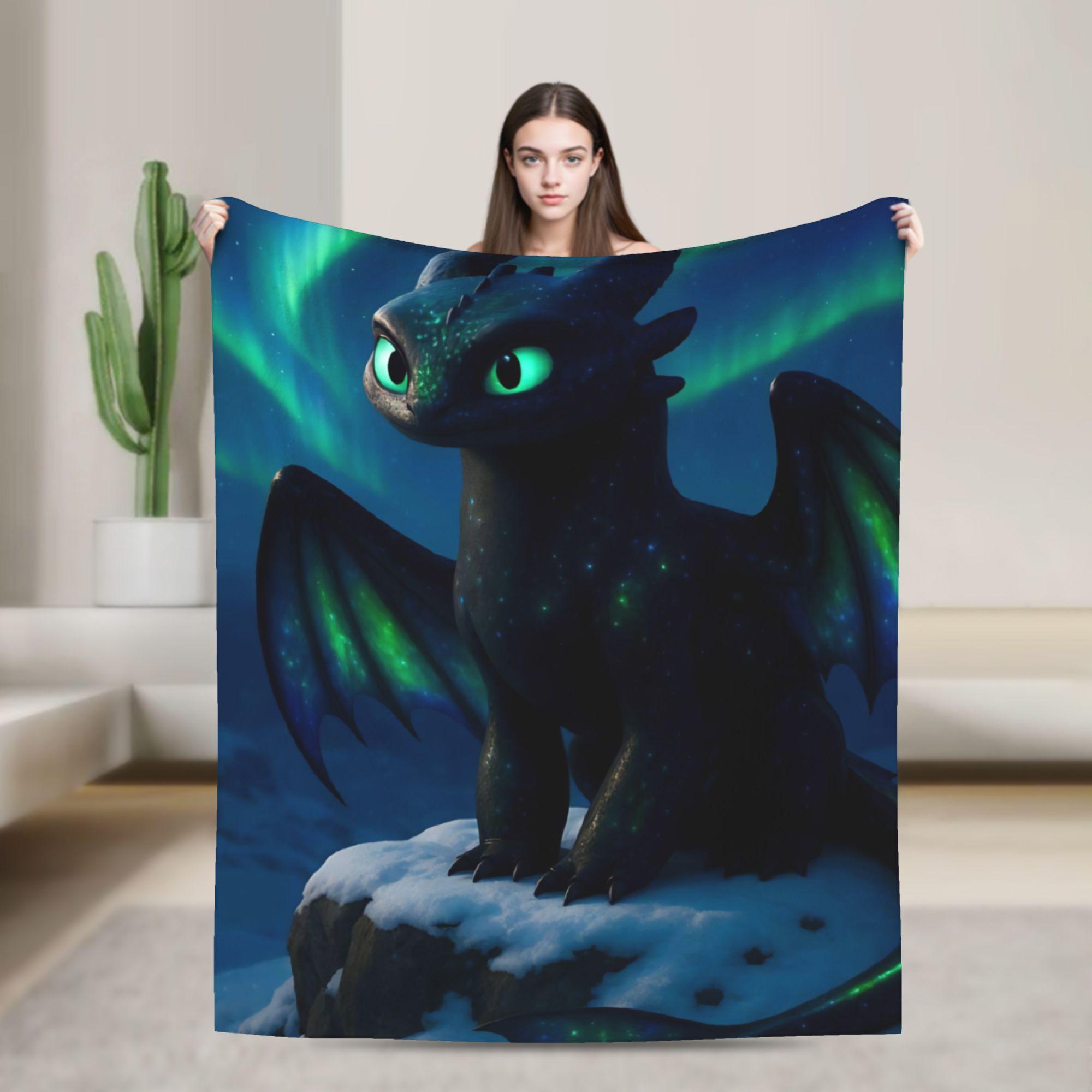 

HTTYD Стилізована ковдра з візерунком дракона Тепла плюшева плед-ковдра для дивана, крісла, подорожей, офісу Фланелева постільна накидка, покривало 76x102cm