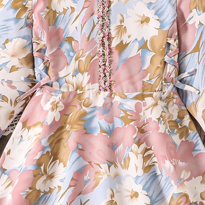 Girl Long Sleeves Floral Print Dress Children Kid Casual Princess Dresses Clothes