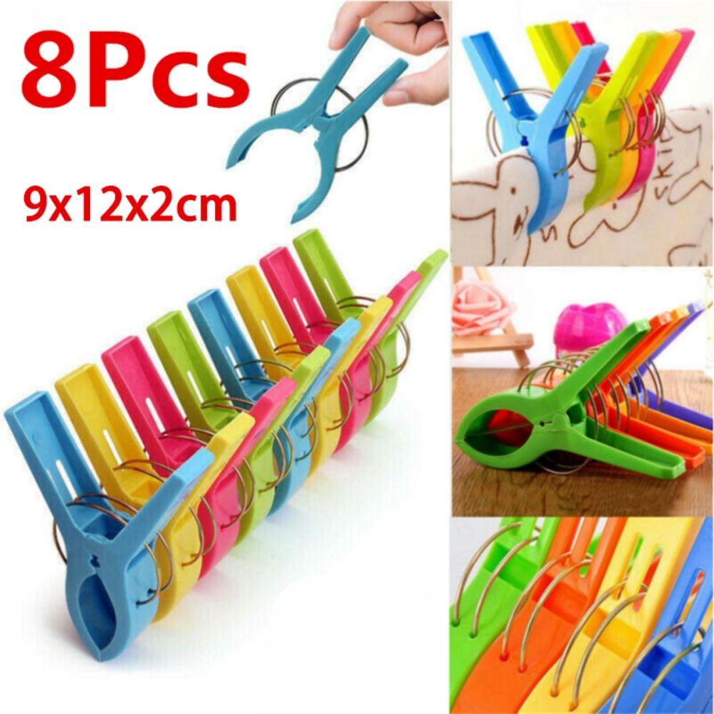 8PCS Colorful Durable Beach Towel Clips Plastic Sturdy Clothes Clips XXL Towel Holder Drying Clothes