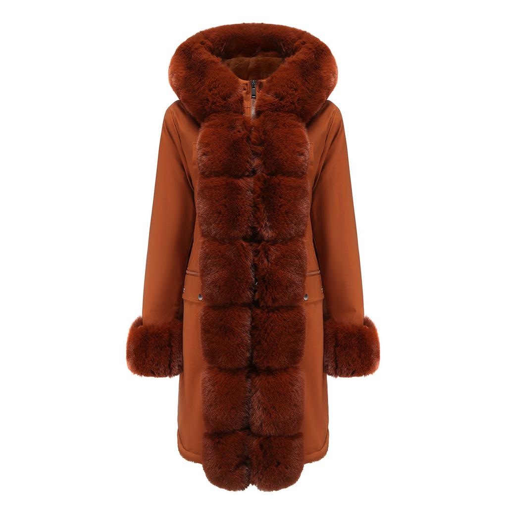 Women's Autumn and Winter Velvet Cotton-padded Clothes Women's Removable Fur Collar Warm Pie Overcome