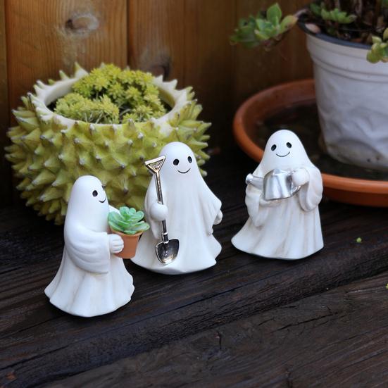 3 Pcs Halloween Ghost Figurines Resin Gardening Ghost Statue Cartoon Ghost Collectibles