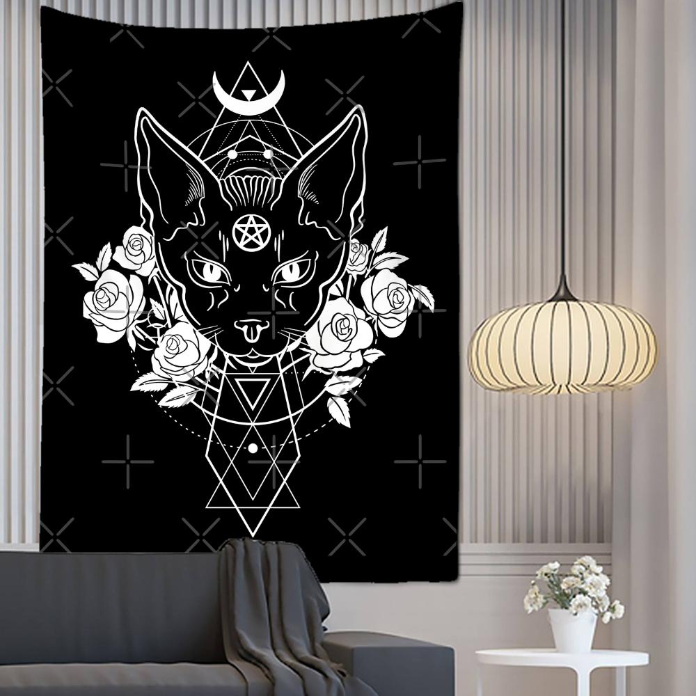 Dark Cat Print Pattern Tapestry Wall Hanging Bohemian Hippie Voodoo Bedspread Bedroom Home Decor Tapestry
