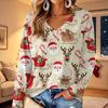 Women's V-Neck Long Sleeve Lightweight Top with Christmas Print for Spring and Summer
