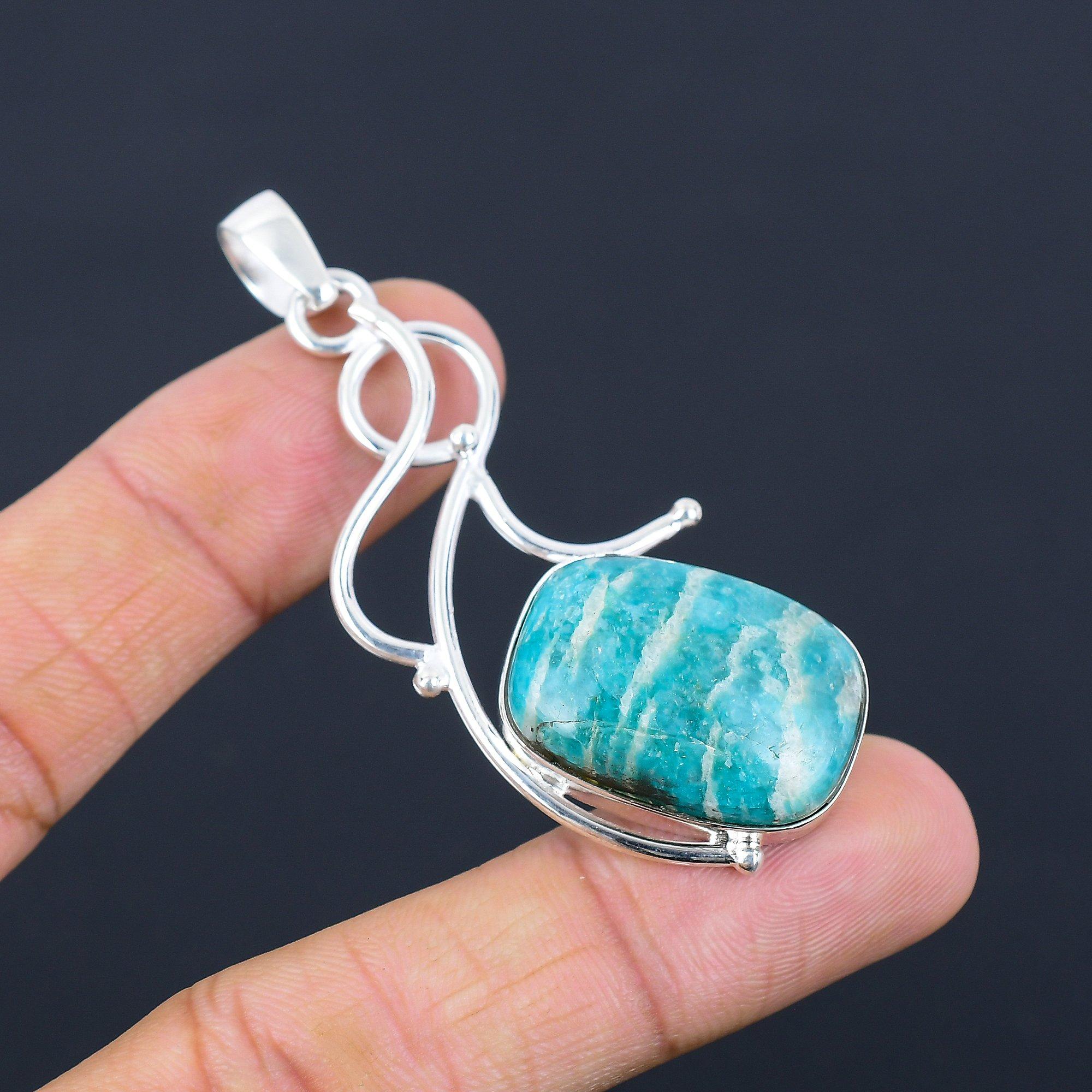 

Gift For Her 925 Sterling Silver Natural Amazonite Gemstone Jewelry Pendant