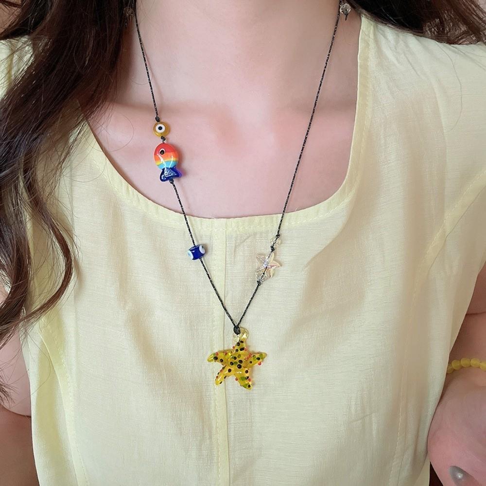 Ocean Sea Series Ceramic Fish Pendant Starfish Boho Ethnic Necklace Fish Starfish Necklace  Friend