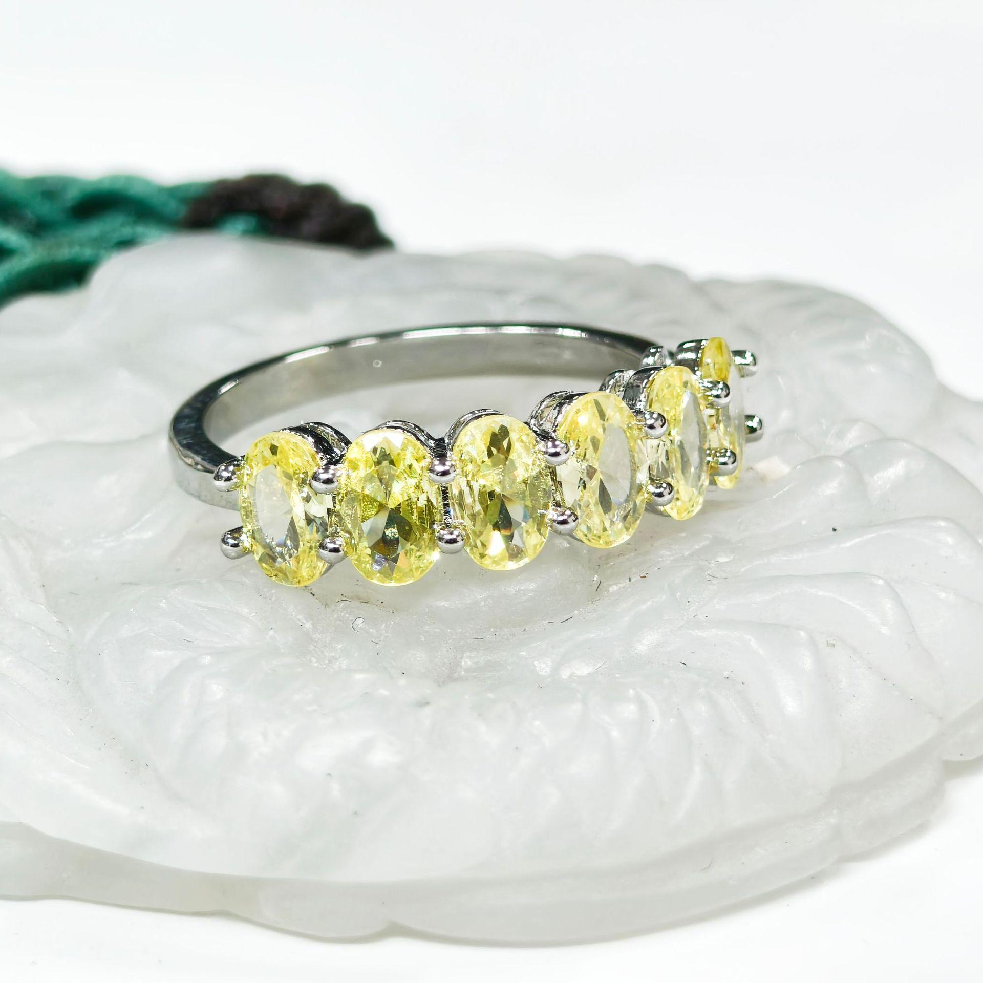 Gesen Jewelry Customizable Stacking Rings - Elegant Multi-Zirconia Oval Inlaid Closed-End Design Size 6