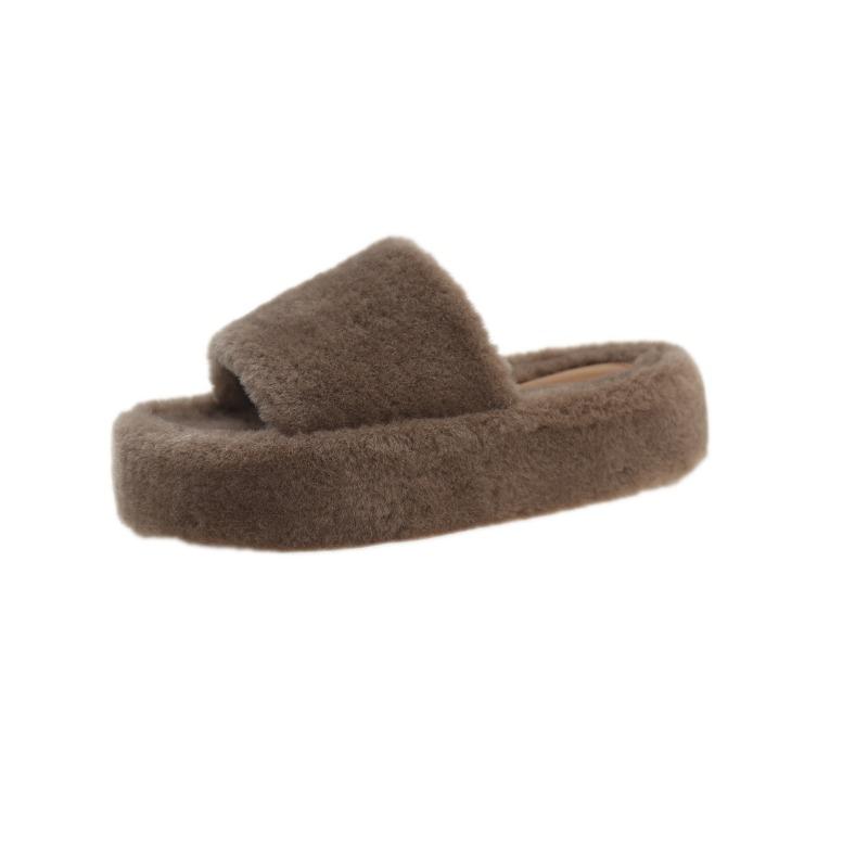 

Fashion casual home large size fluffy thick-soled slippers for women s new autumn and winter wear plush cotton slippers for women 42 хакі