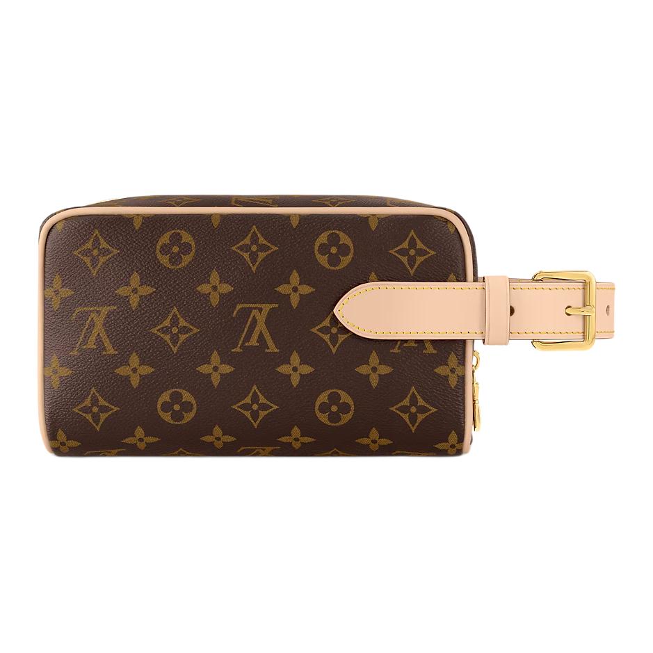 Louis Vuitton Dopp Kit Monogram Canvas With Leather Trim Toiletry Bag Women Toiletry Bag Brown M83112