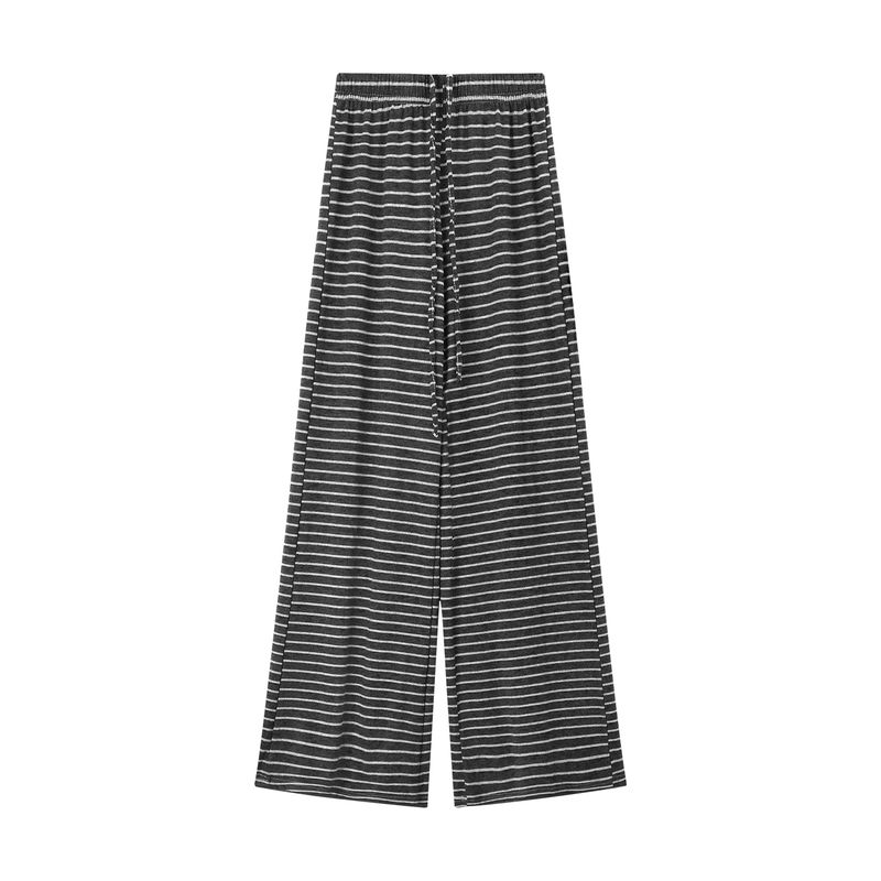 Kumikumi Stripes Drawstring High Waist Casual Pants Straight-Leg Pants Women Autumn Chic Loose Figure Flattering Mopping Pants Pants