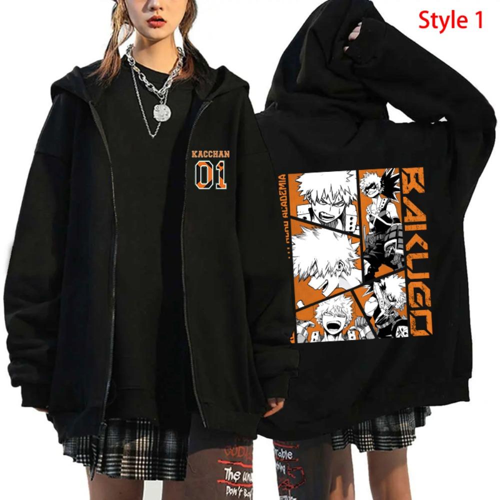 

Anime Deku Bakugou Katsuki Todoroki Shoto Print Zipper Sweatshirt Women Men Autumn and Winter Long Sleeve Loose Coat S