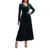 Women's Fashion Casual V-neck Velvet A-line Dress With Elegant Long Sleeves, Solid Color