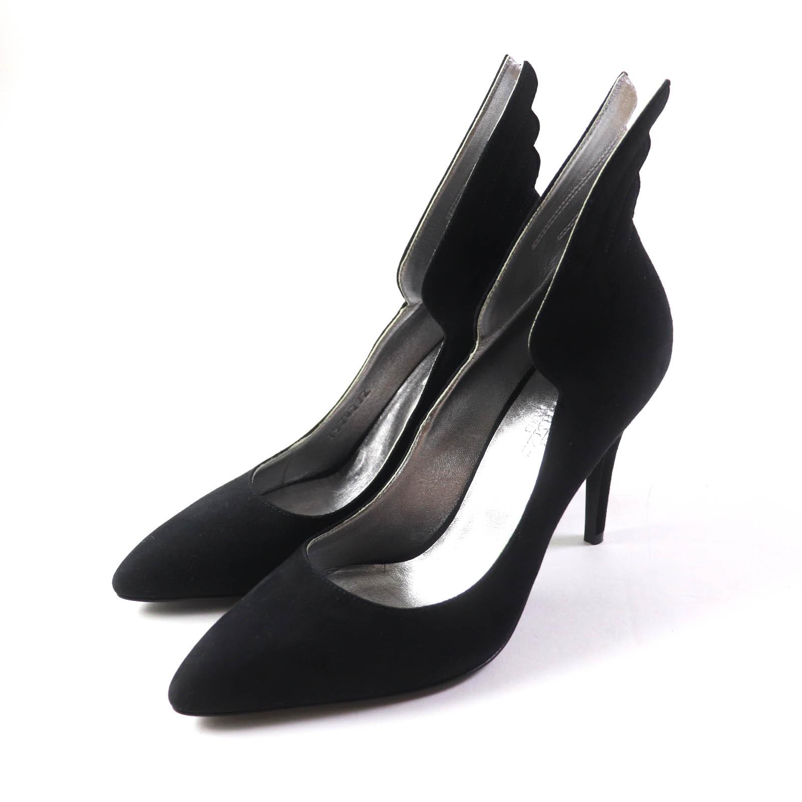 Pristine HERMES pumps Vector Feather motif black Suede leather Women 35 Used