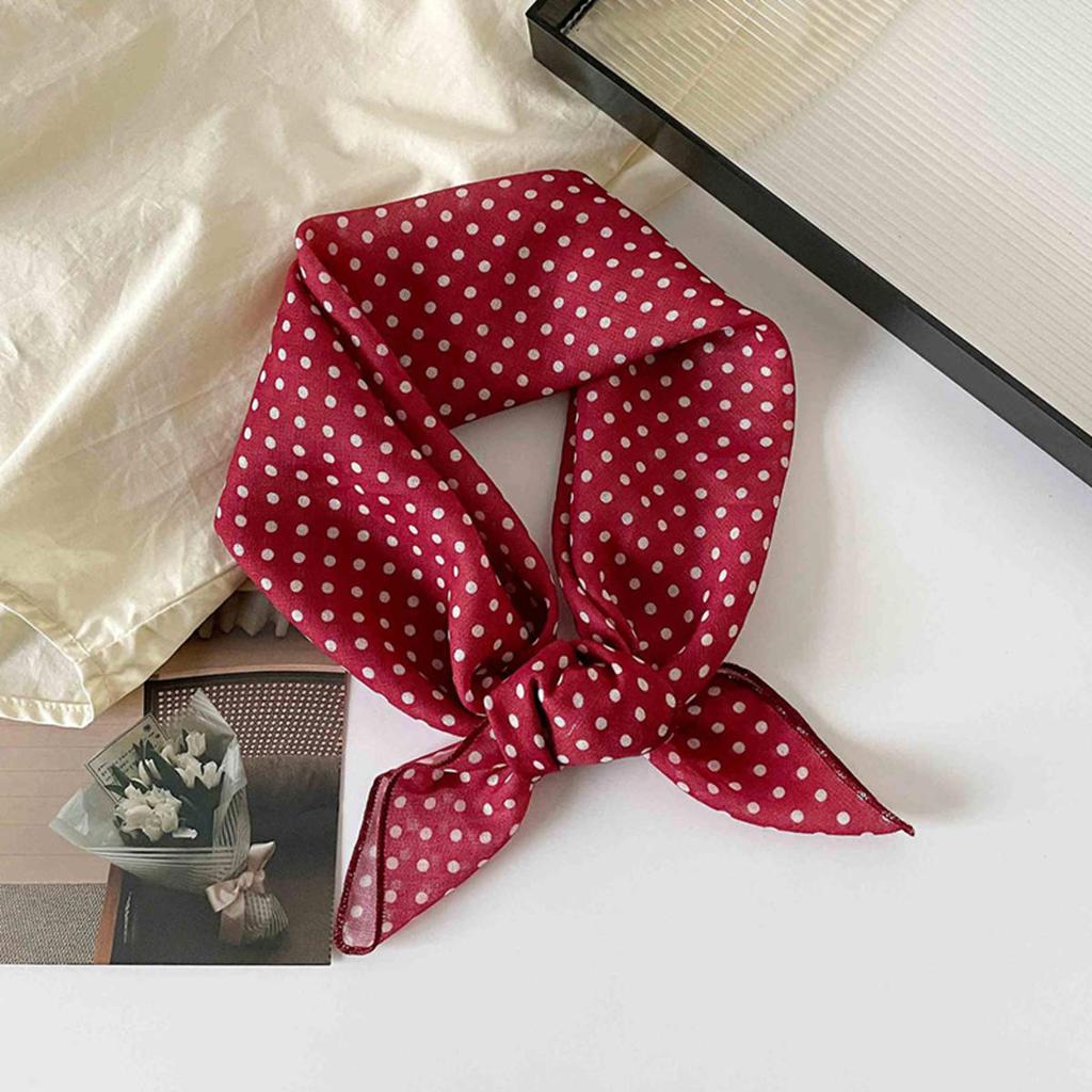 58cm Scarf for Women Cotton Linen Small Square Versatile Polka Dot Decorative Scarf Headscarf Neck Protection Scarfs Shawl