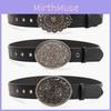 Bohemian Vintage Gem Black Leather Belt For Women With Alloy Buckle And Versatile Style